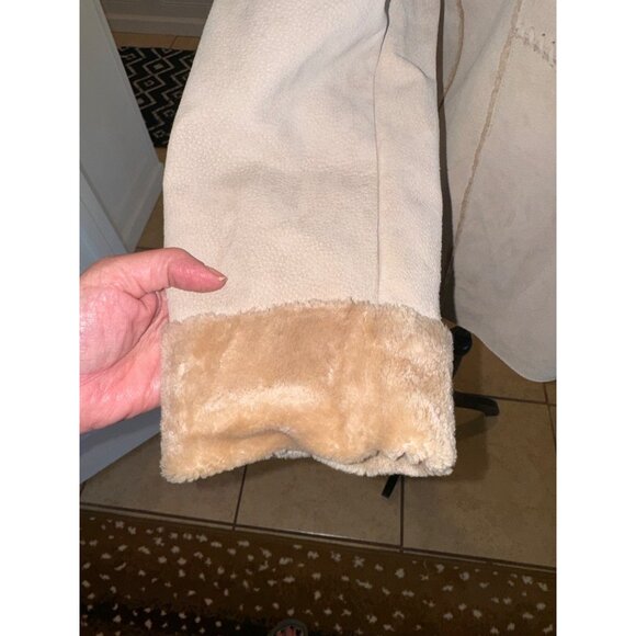 Vintage Winlet Ivory Braided Leather Suede Mongolian Fur Hooded Jacket Coat Sz L - Picture 12 of 16